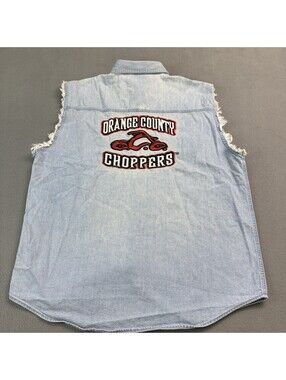 Vintage Orange County Choppers Denim Vest Size Large Blue Motorcycle Biker